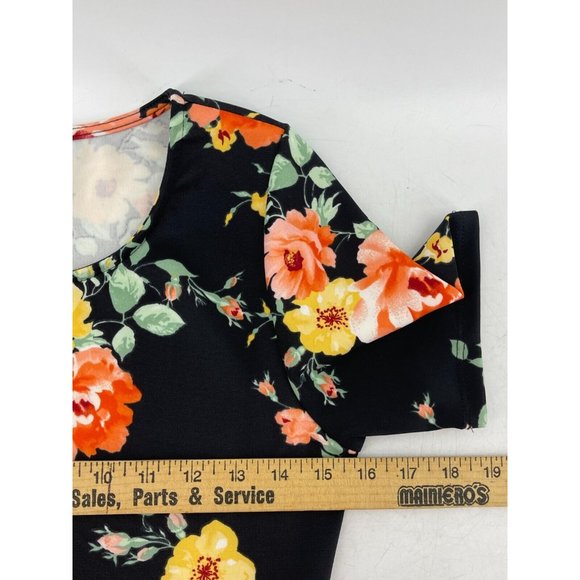 BomBom Women's Short Sleeve Black Floral Stretch A Line Dress Size Small - Picture 8 of 12